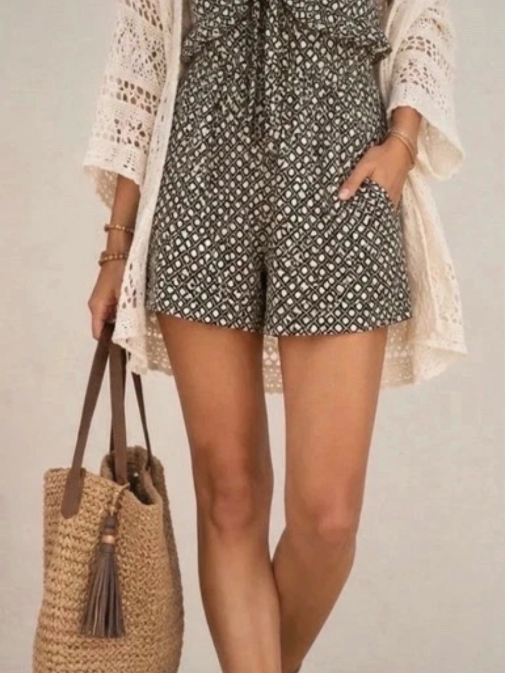 Urban Outfitters Olive Geometric Print Bermuda Shorts